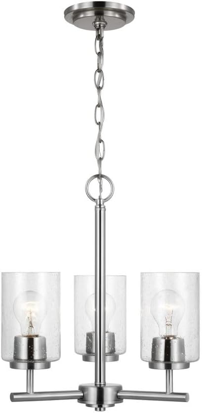 Oslo 3-Light Brushed Nickel Transitional Contemporary Hanging Chandelier with Clear Seeded Glass Shades
