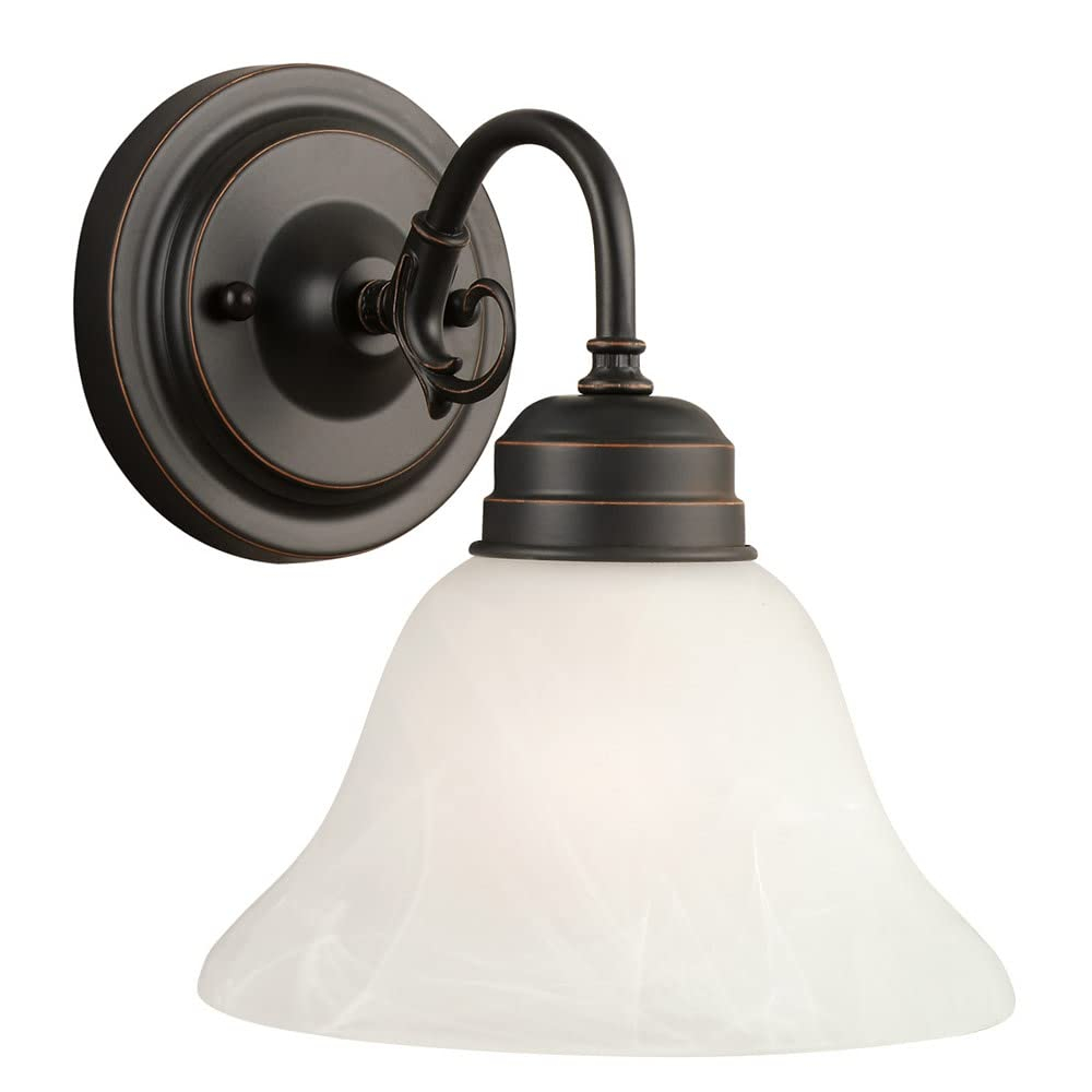 Design House Millbridge Traditional 1-Light Dimmable Wall Light w/ Alabaster Glass in Oil Rubbed Bronze