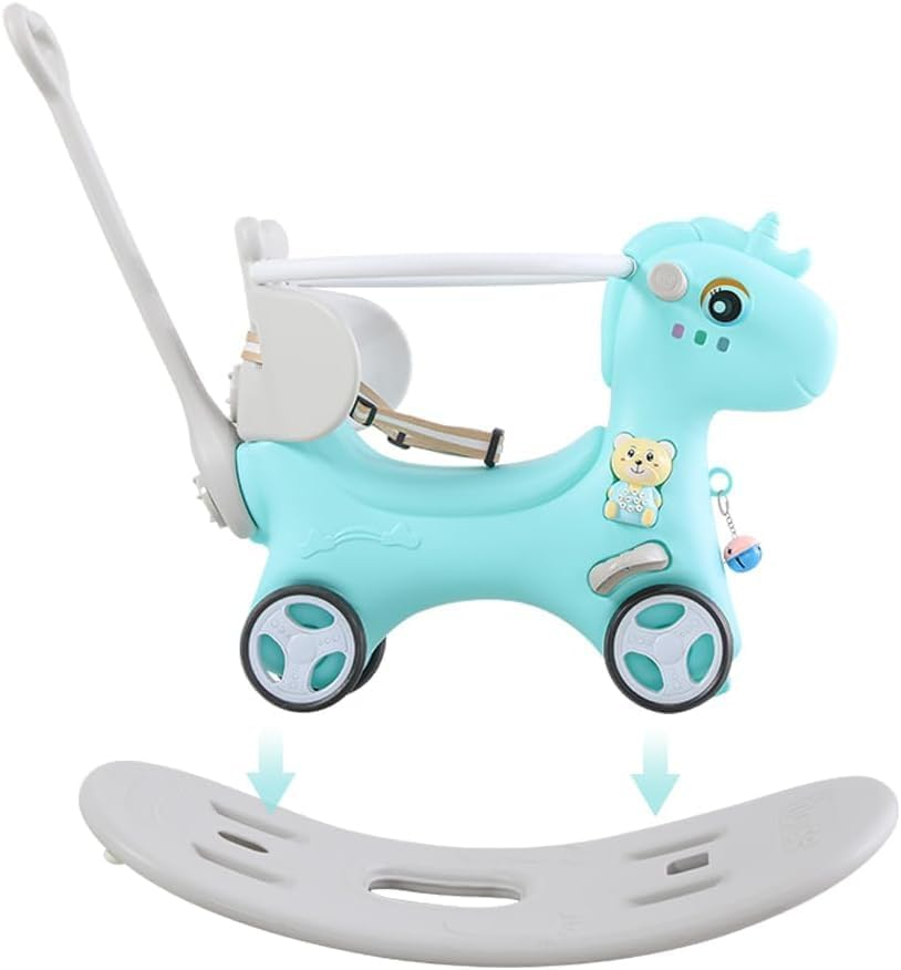 MONTARY Rocking Horse for Toddlers 1-3 Years, 4 in 1 Baby Rocking Horse Toy Fun Birthday Gift, Ride on Toys for Boys with Balance Bike Push Cart Detachable Balance Board