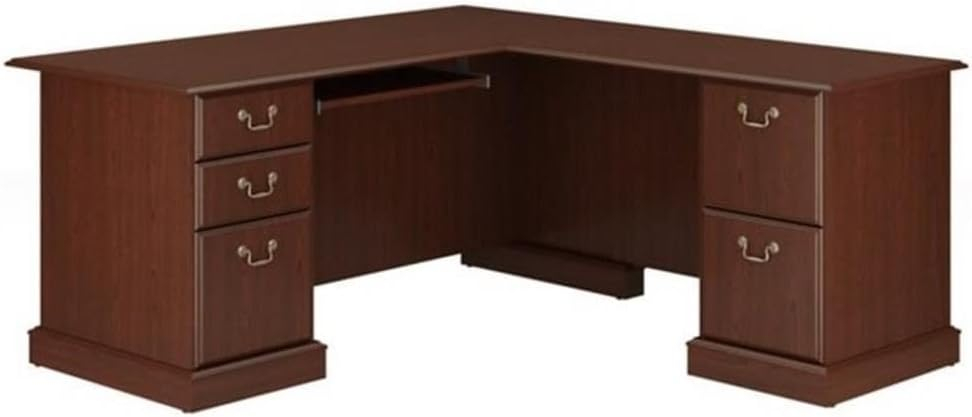 Bush Furniture Saratoga L Shaped Computer Desk with Drawers and Storage | Large Corner Office Table for Workspace, 66W, Harvest Cherry