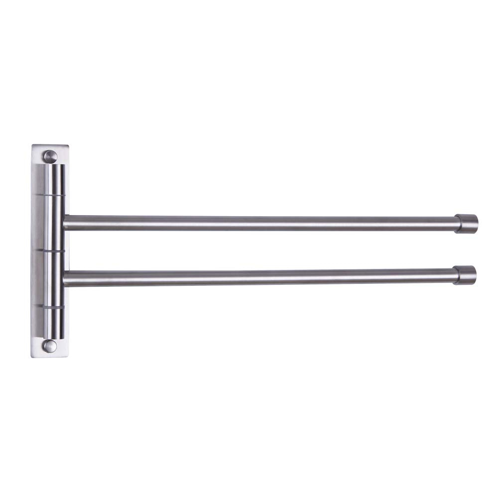 Stainless Steel Swing Out Towel Bar 2-Bar Folding Arm Swivel Hanger Bathroom Storage Organizer Rustproof Wall Mount Brushed Finish
