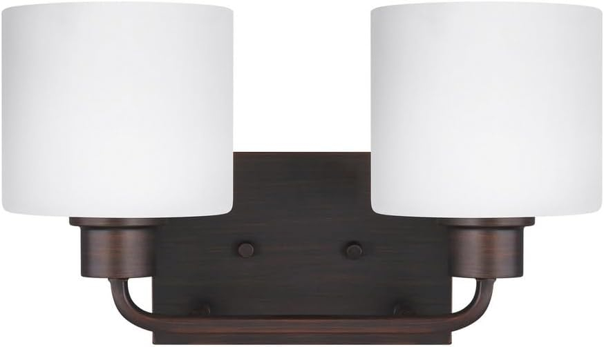 Canfield 14.25 in. 2-Light Burnt Sienna Minimalist Modern Wall Bathroom Vanity Light with Etched White Glass Shades