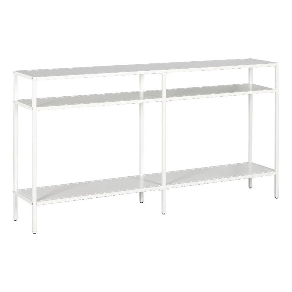 Evelyn&Zoe Sivil 55" Wide Rectangular Console Table with Metal Shelves, Matte White