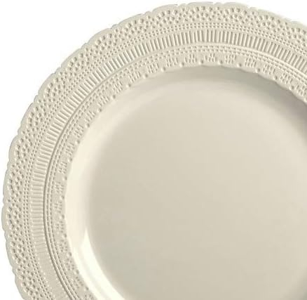 OCCASIONS 720 Pcs set(120 guest) - Extra Heavyweight Vintage Wedding Party Disposable Plastic Plates + Silverware (Double Fork) (Chateau in Ivory, Gold Silverware)
