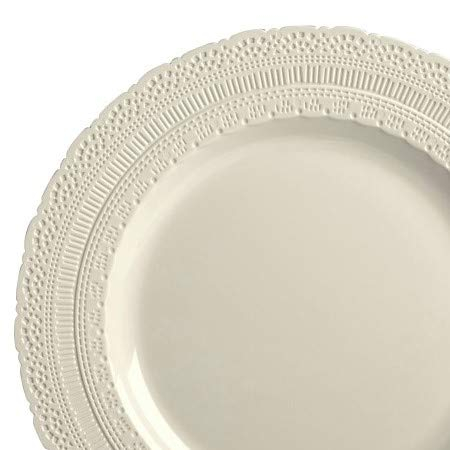 OCCASIONS 720 Pcs set(120 guest) - Extra Heavyweight Vintage Wedding Party Disposable Plastic Plates + Silverware (Double Fork) (Chateau in Ivory, Gold Silverware)