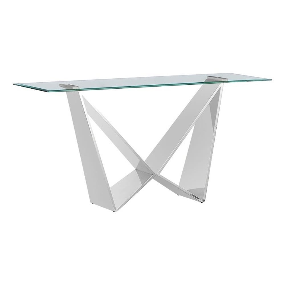 Clear Glass and Silver Metal Geometric Console Table