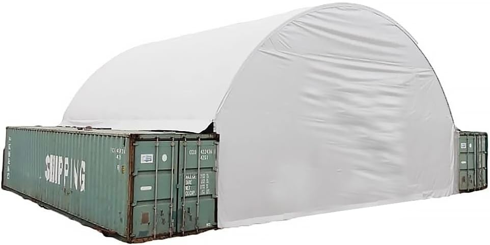Shipping Container Canopy Shelter Kit - 20'(L) x 20'(W) 21 Oz 610 GSM PVC White Cover Storage Container Roof with Back End Wall - Snow, UV and Weather-Resistant