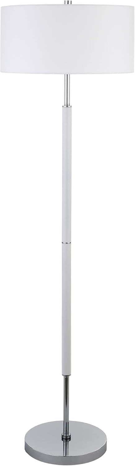 Evelyn&Zoe Simone 2-Light Floor Lamp with Fabric Shade, Matte White/Polished Nickel/White