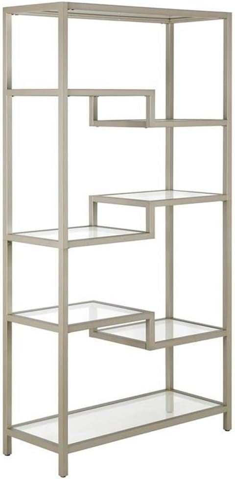 Evelyn&Zoe Johann 68" Tall Rectangular Bookcase, Satin Nickel