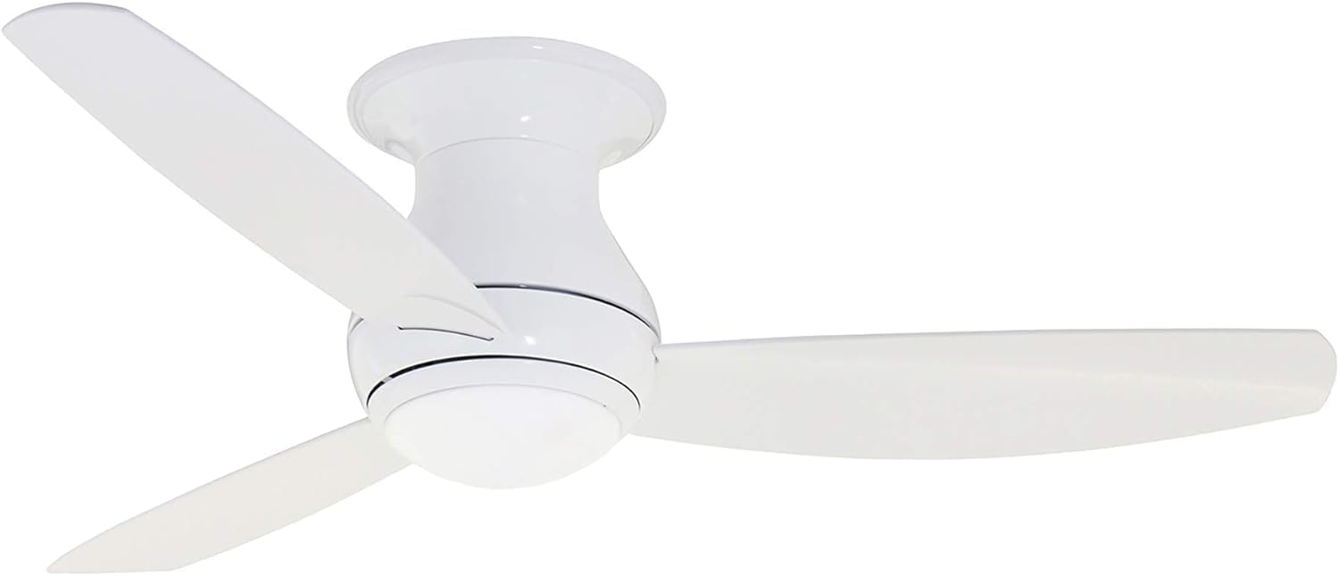 Kathy Ireland Home Curva Sky LED Outdoor Ceiling Fan with Light Kit, 52 Inch | Modern Fixture with 6-Speed Remote Control | Low Profile with Downrod Mount, Appliance White [CF252LWW]