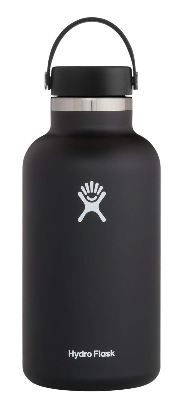 Black Stainless Steel Wide Mouth Insulated Water Bottle, 64 oz