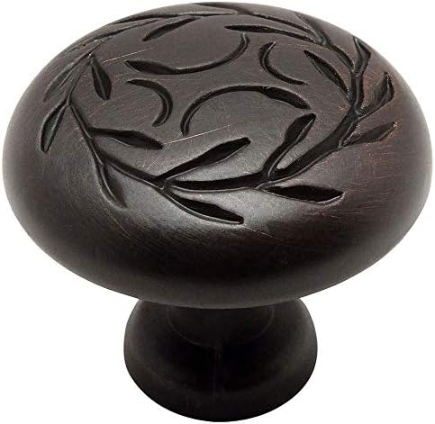 Cosmas 25 Pack 464ORB Oil Rubbed Bronze Leaf Cabinet Hardware Round Knob - 1-1/4" Inch Diameter
