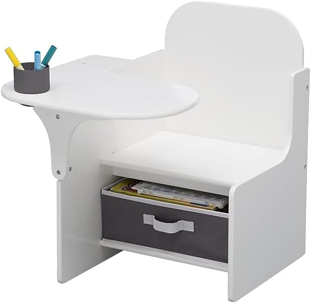 Delta Children Classic Chair Desk With Storage Bin, Greenguard Gold Certified, Bianca White