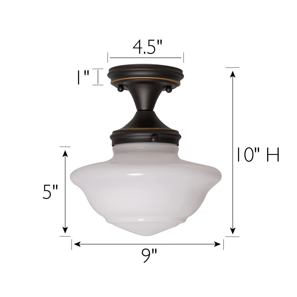 Vintage Globe Schoolhouse Ceiling Light in Oil Rubbed Bronze with White Glass Shade