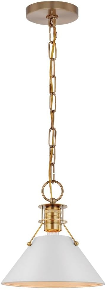Outpost Large Matte White & Burnished Brass Cone Pendant Light