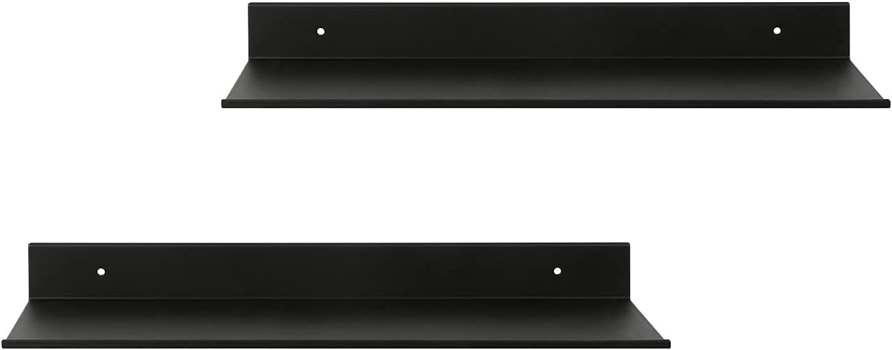 TLBTEK 2 Pcs 16inch Black Floating Shelves,Rustic Farmhouse Floating Shelves Wall Mounted Storage for Bathroom, Bedroom, Living Room, Kitchen