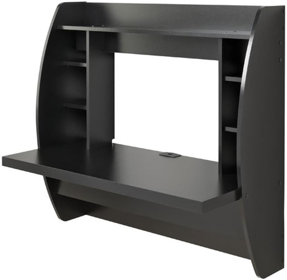 Prepac Floating Desk - Versatile Wall Mounted Desk for Small Spaces, Efficient Computer Desk with Storage, Black Wall Desks, Perfect for Modern Homes