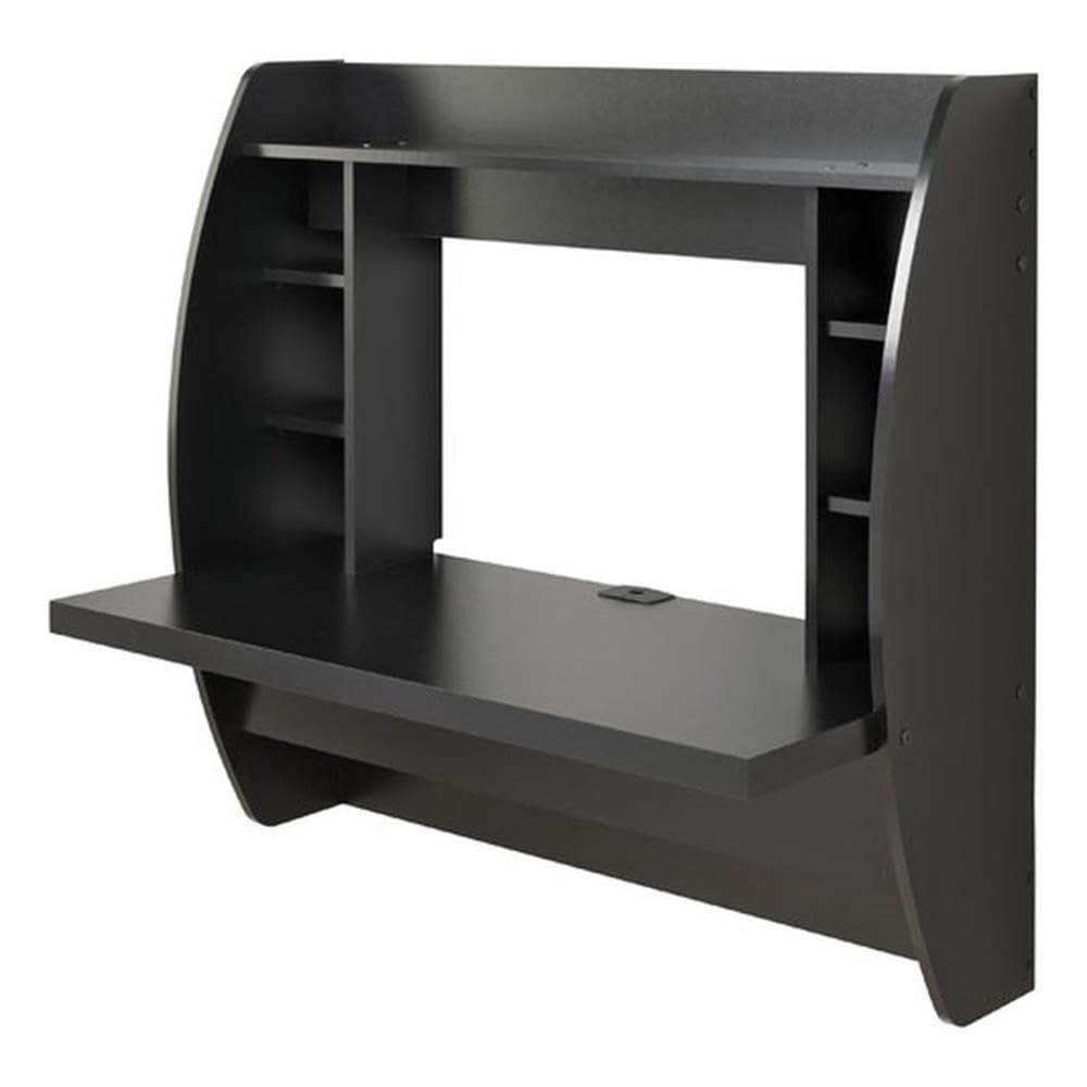 Prepac Floating Desk - Versatile Wall Mounted Desk for Small Spaces, Efficient Computer Desk with Storage, Black Wall Desks, Perfect for Modern Homes