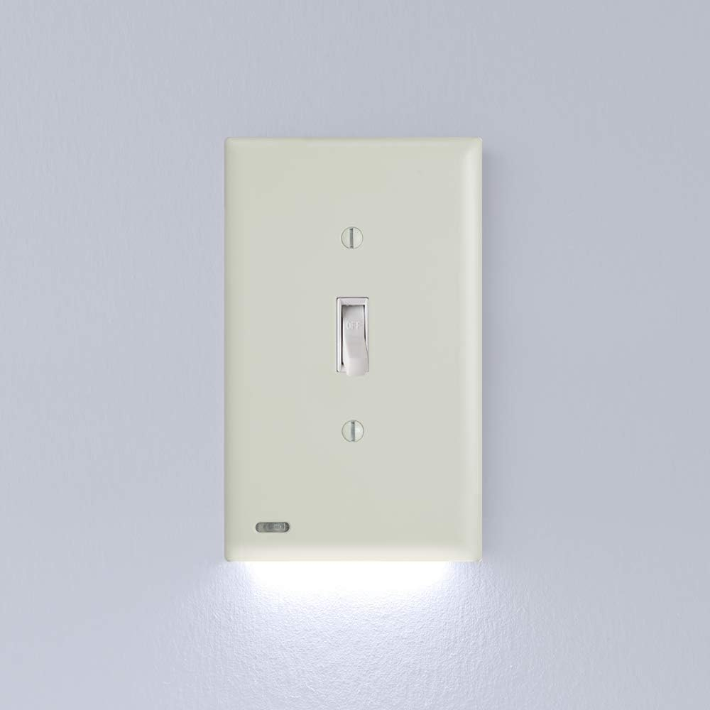 Single - SnapPower SwitchLight - LED Night Light - for Single-Pole Light Switches - Light Switch Plate with LED Night Lights - Adjust Brightness - Auto On/Off Sensor - (Toggle, White)