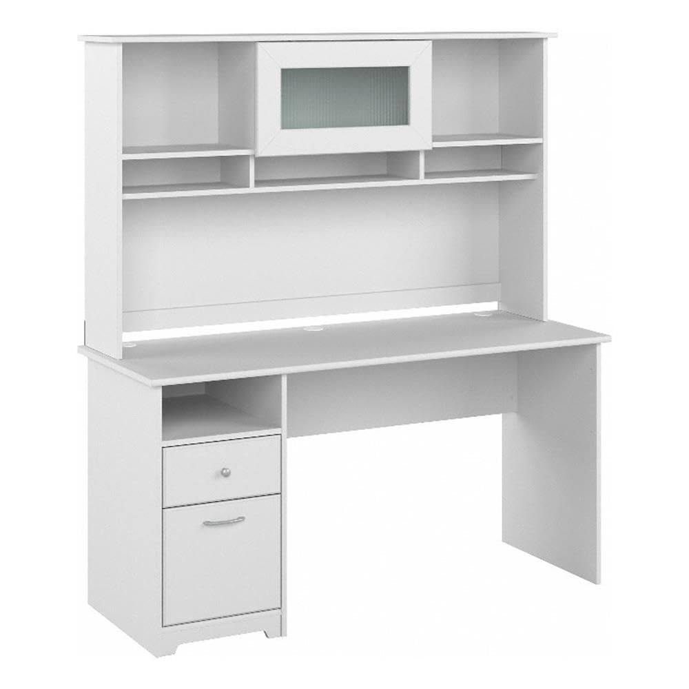Cabot 60W Computer Desk with Hutch in White - Engineered Wood