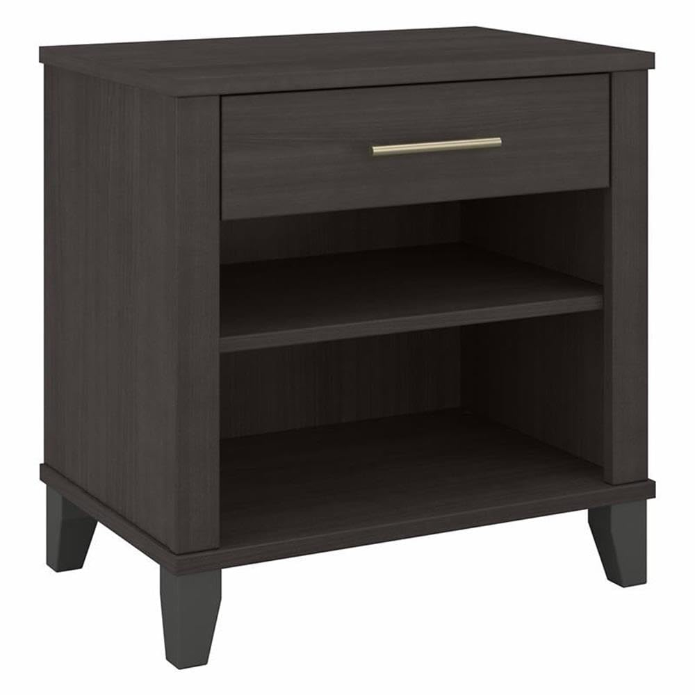 Storm Gray 24" Modern Nightstand with Drawer and Shelves