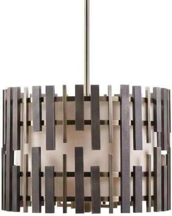 Kalizma Antique Brass 4-Light Drum Pendant with Cream Linen Shade