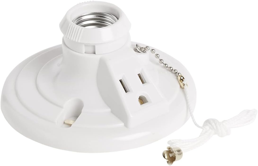 Legrand Pass & Seymour S865WCC18 250W 250V Medium Base A26 Lampholder, Plastic, 15 Amp Outlet, Pull Chain, White (1 Count)
