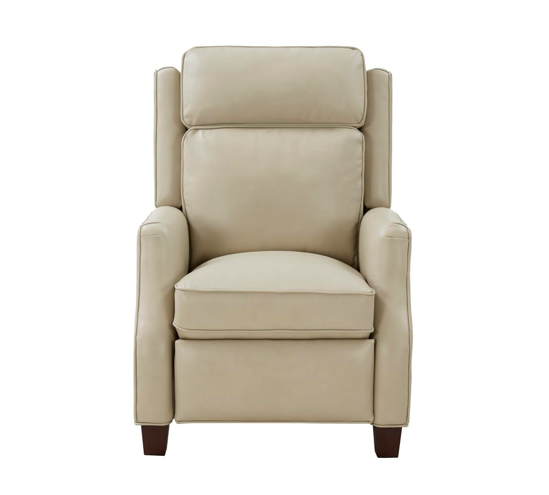 Nixon Cream Leather Recliner with Mahogany Wood Legs