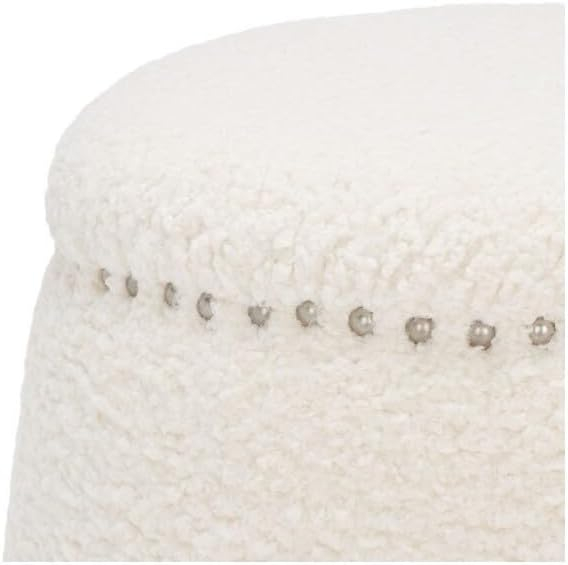 SAFAVIEH Couture Ellerose Glam Faux Lamb Wool Ottoman, Ivory