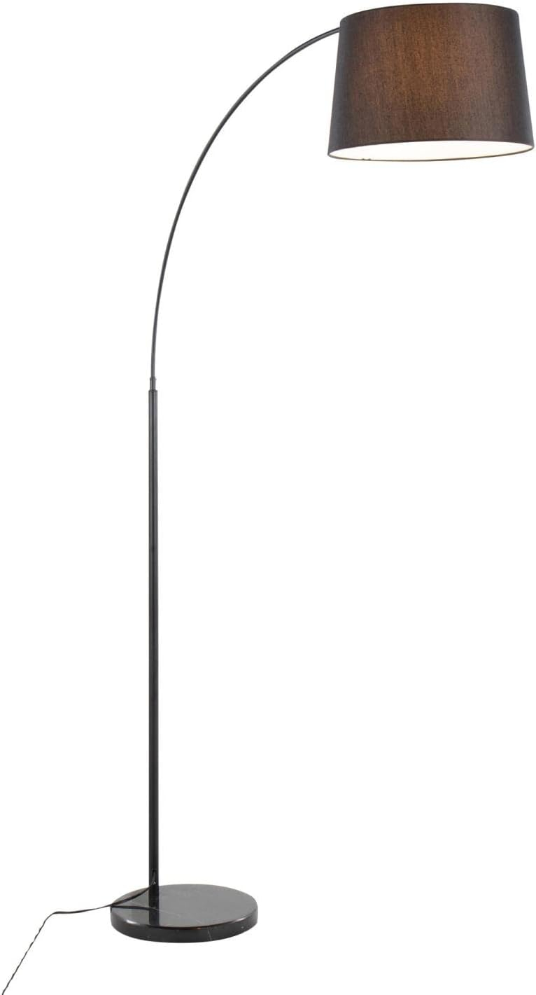 March Contemporary Floor Lamp in Black Marble and Black Metal with Black Linen Shade by LumiSource