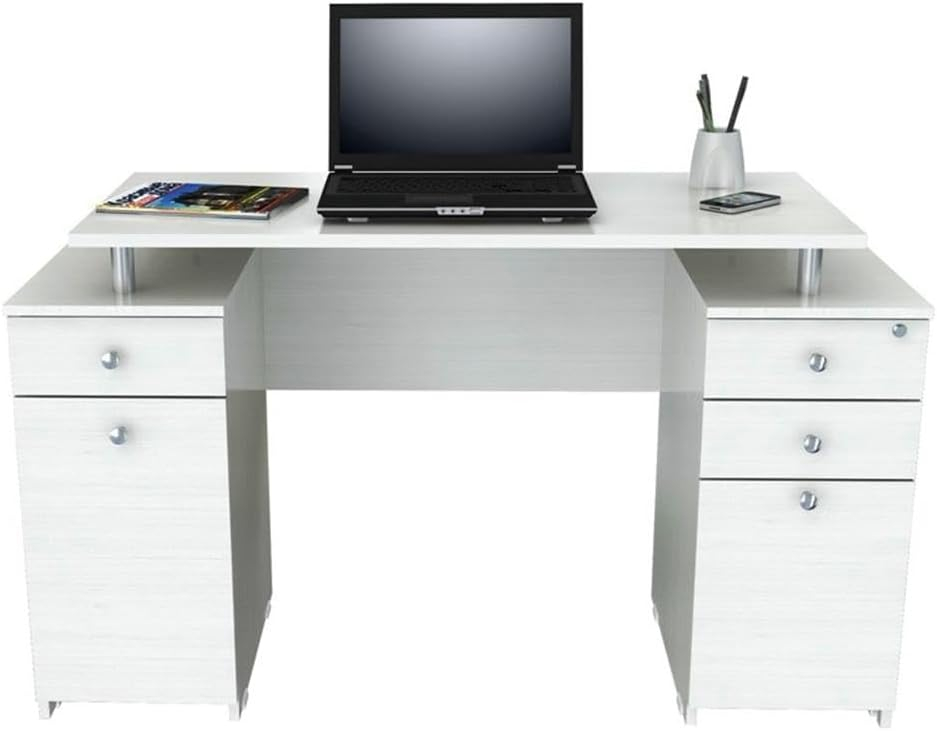 Inval 4-Drawer Computer Desk with Cabinet, Washed Oak