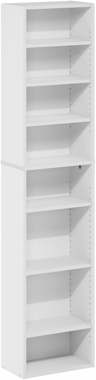 Furinno Indo 8-Tier Adjustable Shelves Multimedia Media Storage Tower Rack, White