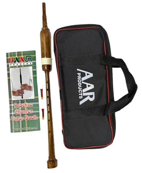 AAR Long Bagpipe Practice Chanter Length 21" Natural color Rosewood Scottish Highland Reeds, Bag & Book