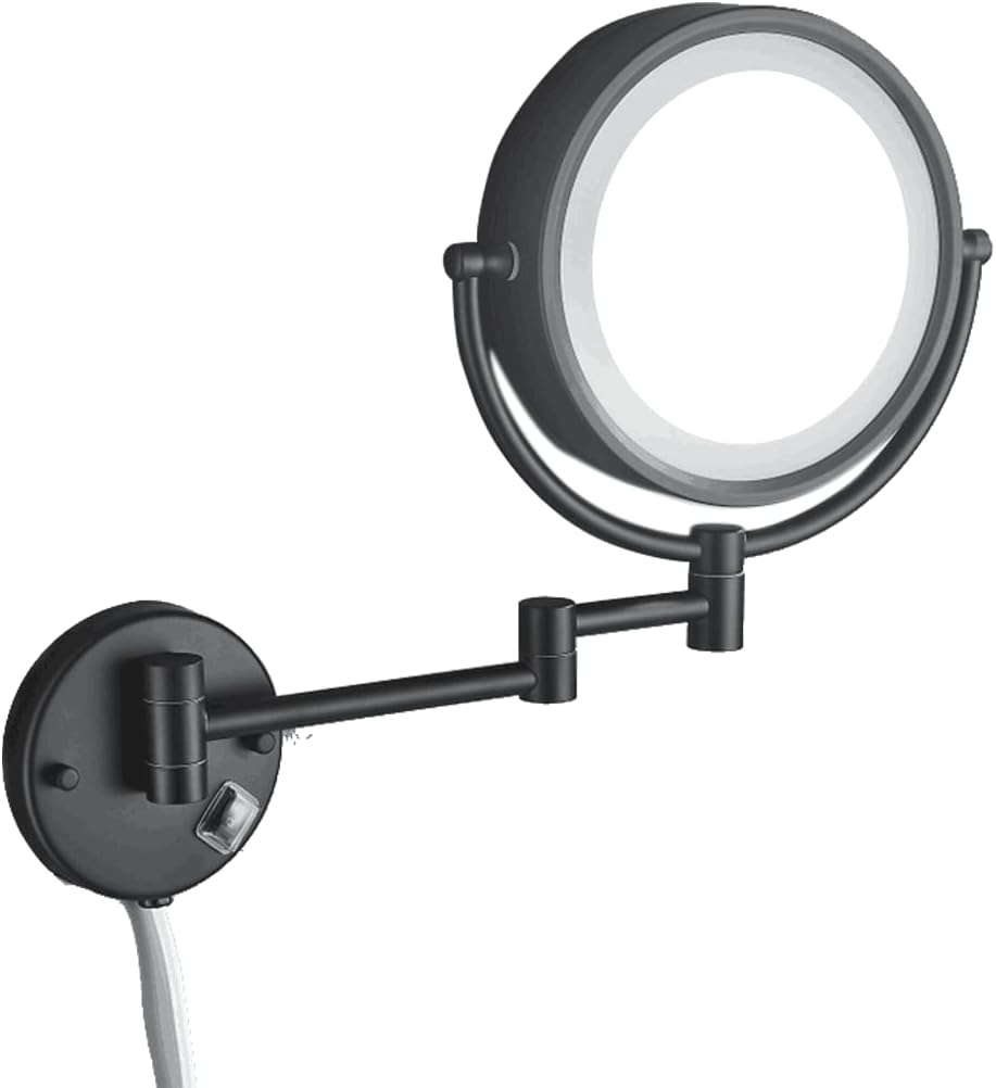 8.5 Inch Wall Makeup Mirror with 3 Tones LED Lights,Double Sided Vanity Mirror for Bathroom 10X Magnification,Plug Powered (Black/10X)