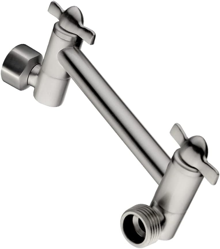 BRIGHT SHOWERS Brass Shower Arm Extender for Rain and Handheld Shower Head, 5 Inch Universal Shower Head Extension Arm, Height & Angle Adjustable, Brushed Nickel