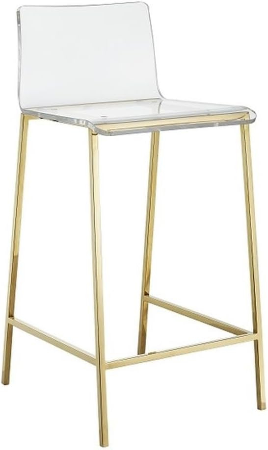 Pemberly Row Silver Orchid Lind Acrylic Low Back Counter Stool In Gold