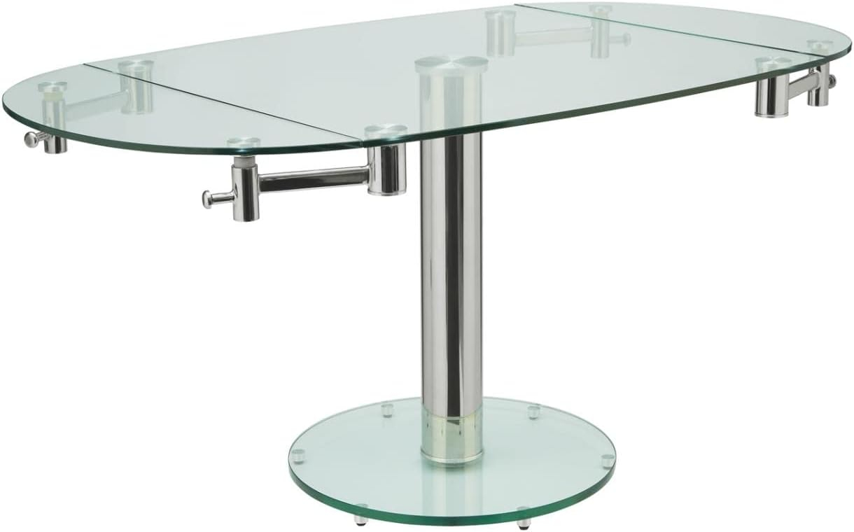 Casabianca Modern Thao Stainless Steel Extendable Dining Table in Clear