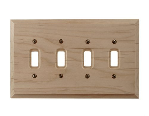 Unfinished Alder Wood Quad Toggle Wallplate