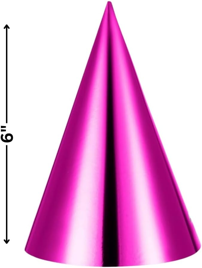 Assorted Metallic Cone Party Hats with Elastic Bands