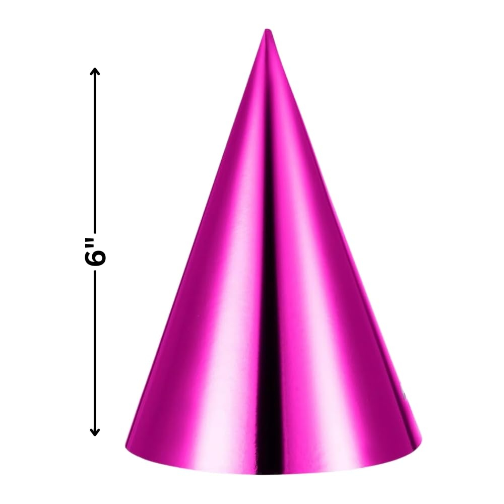Assorted Metallic Cone Party Hats with Elastic Bands