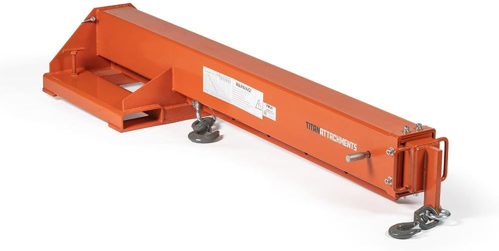 Titan Attachments Fork Mounted Adjustable Hoist Jib Boom Crane, Manual Telescopes 79"-147", 6000 LB Lift Capacity, Two 3 Ton Swivel Hooks, Ideal for Warehouse or Factories