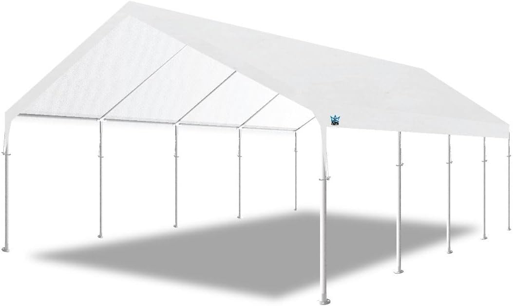King Canopy  Hercules 18ft x 27ft, 2in Hammertone Steel Frame w/ buttons, 10-Leg, Carport, White