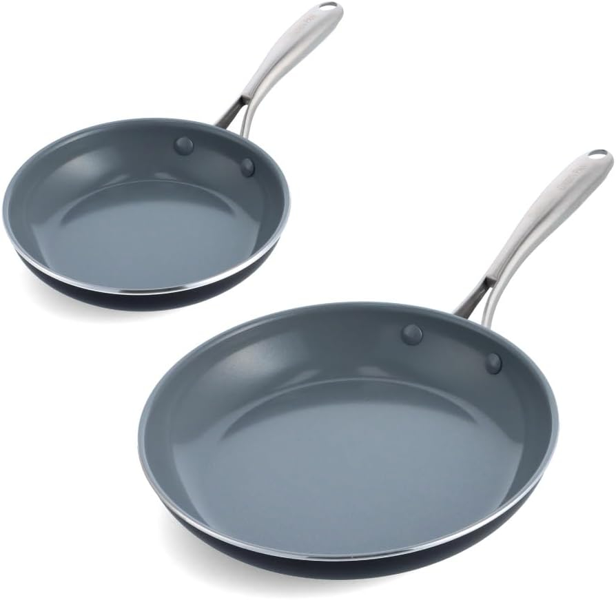GreenPan Swift Healthy Ceramic Nonstick, 8" and 10" Frying Pan Skillet Set, Stainless Steel Handles, , Dishwasher Safe, Oven Safe, Black