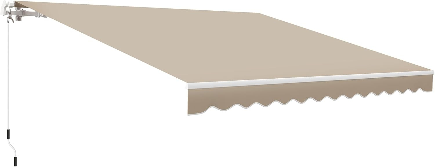 Outsunny 12' x 10' Retractable Awning Patio Awnings Sun Shade Shelter with Manual Crank Handle, 280g/m² UV & Water-Resistant Fabric and Aluminum Frame for Deck, Balcony, Yard, Cream White