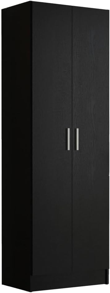 Madesa Pantry Storage Cabinet Armoire Closet with 2 Doors and 5 Utility Shelves 23"L Wooden Organization Unit for Bedroom, Office, Laundry Room, Kitchen, and Garage - Black
