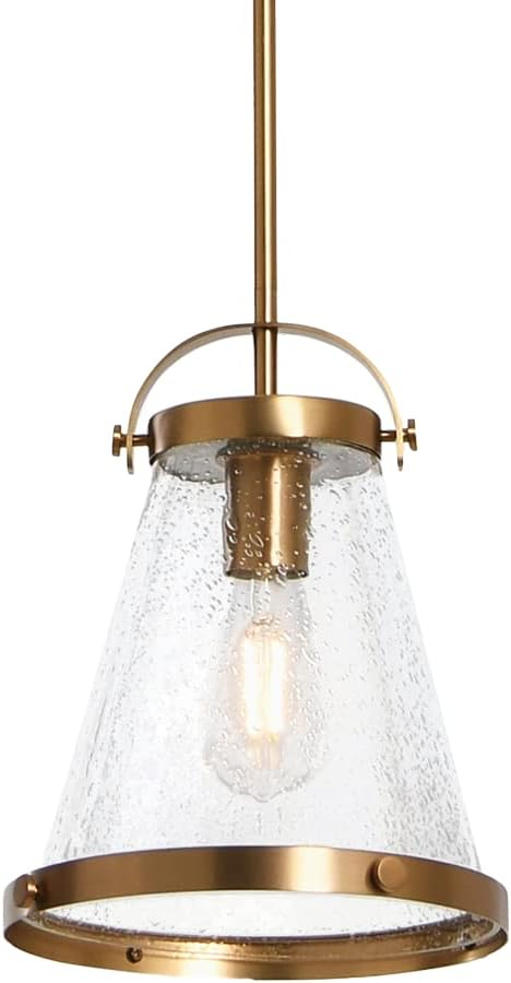 Robert Stevenson Lighting Robert Stevenson Lighting Wesley - Metal and Seedy Glass Ceiling Light, Brushed Gold