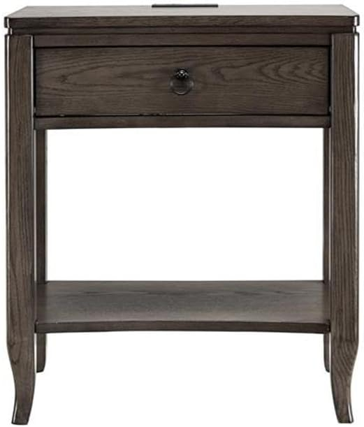 Leick Home 9077-GR Annette Oak Drawer Nightstand Side Table with Top AC/USB Outlet and Shelf, Smoke Gray