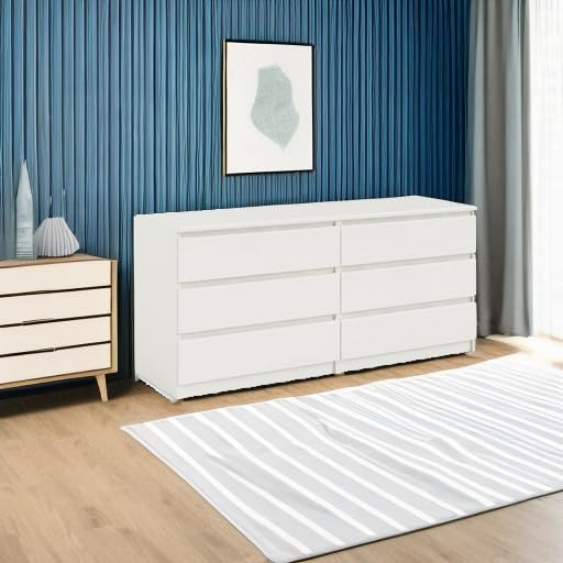 Tvilum Scottsdale 6 Drawer Double Dresser for Adults, White Woodgrain