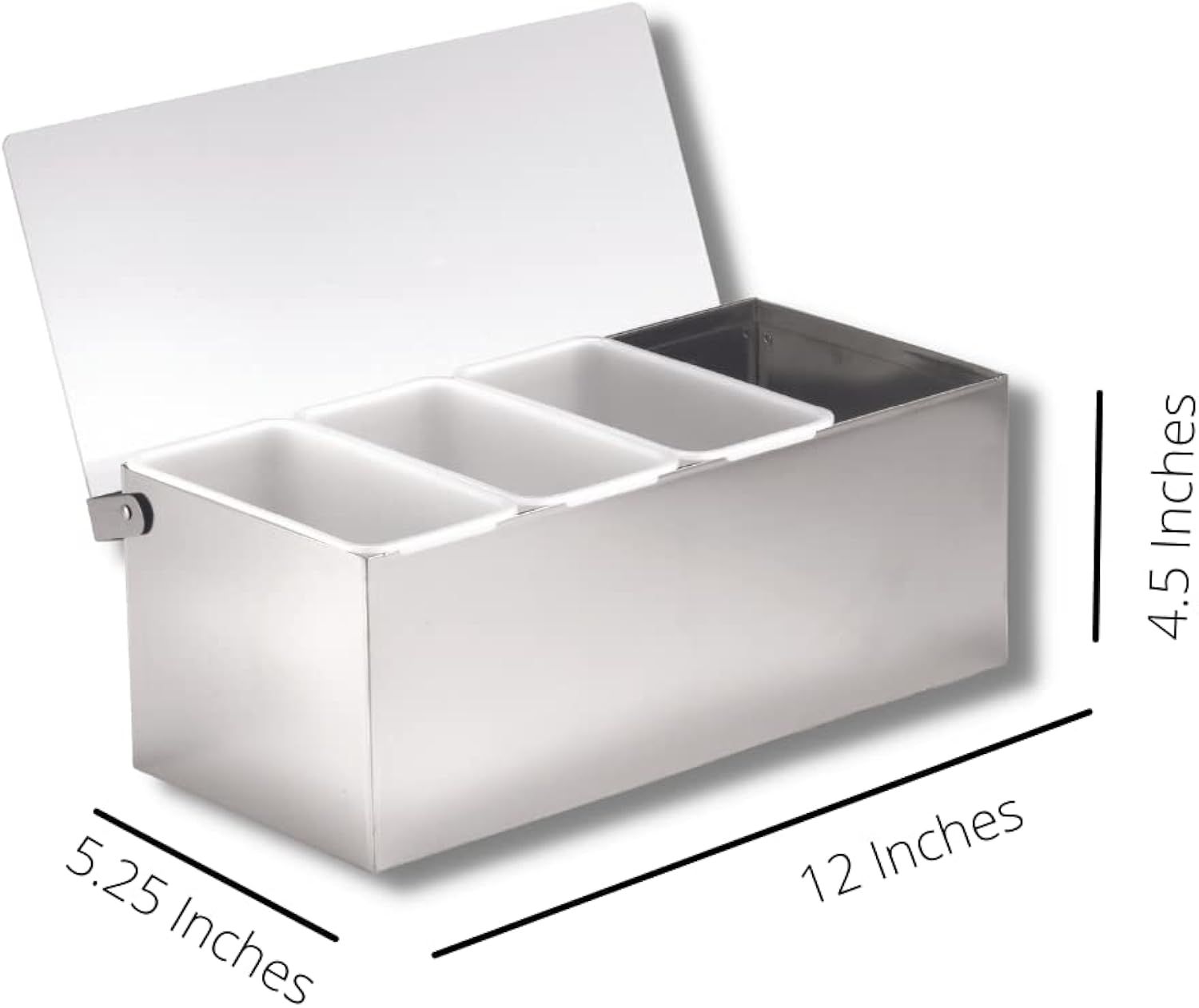 Silver Stainless Steel 4-Compartment Condiment Holder with Acrylic Lid