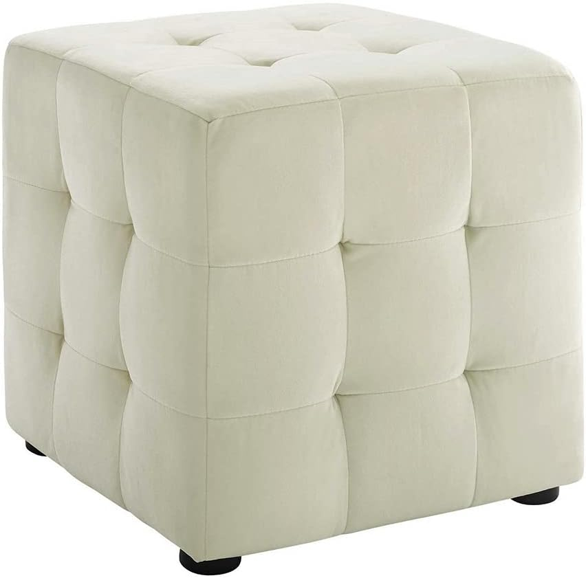 Contour Tufted Cube Performance Velvet OttomanIvory